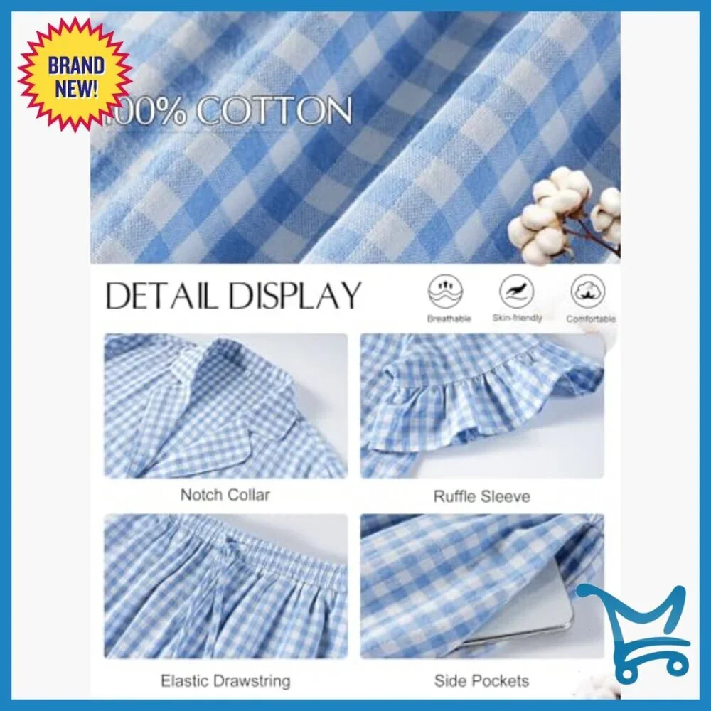 Cotton Pajama Set with V-Neck Top and Ruffle Pants for Lounge and Sleep